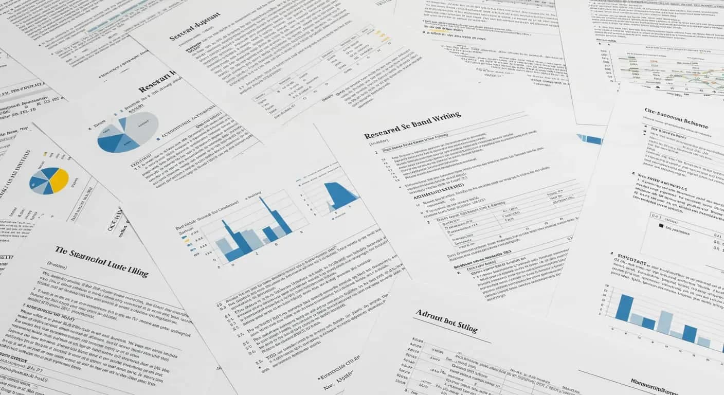 A table full of research paper examples