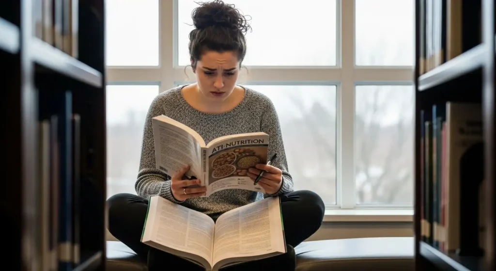 A girl prepairg her for ATI nutrition proctored exam