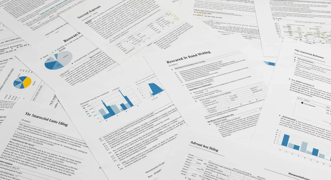 A table full of research paper examples